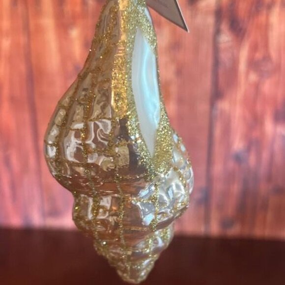 Glass seashell Christmas Ornament Rose Gold Set Of 2 Elegant Holiday Decor - Picture 12 of 12